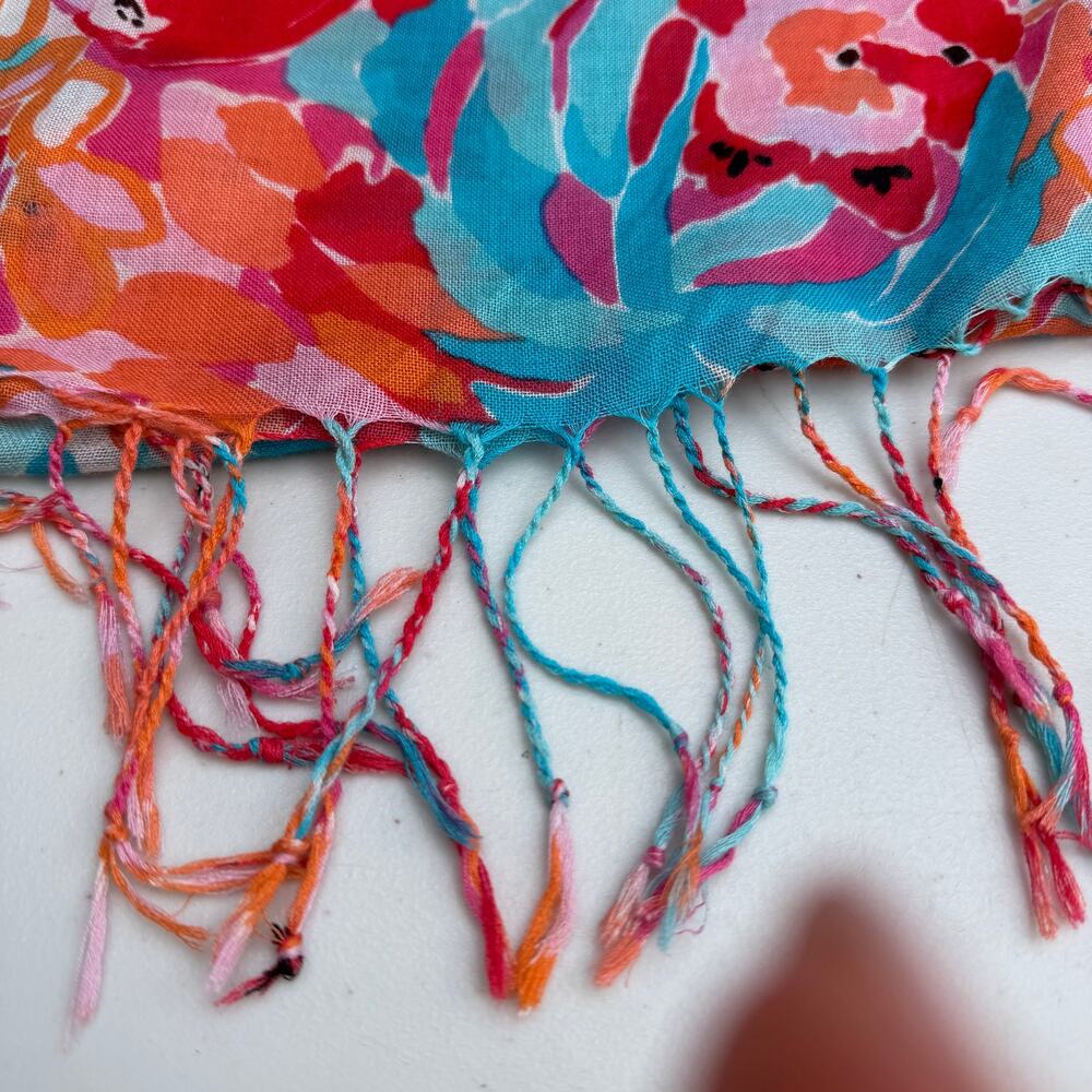 Lilly Pulitzer Silk Cashmere Tropical Flamingo Fringe Scarf Wrap - Picture 7 of 13